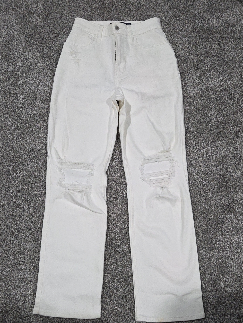 Hollister White Straight-Leg Distressed Jeans